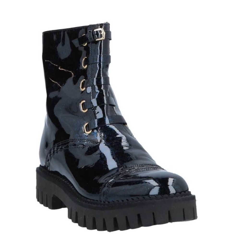 Alberto Guardiani Black Combat Moto Boots with Glossy Finish. Like New